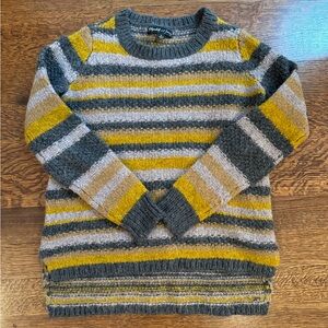 Elizabeth & James Crewneck Sweater Striped Womens Medium Yellow & Grey Wool